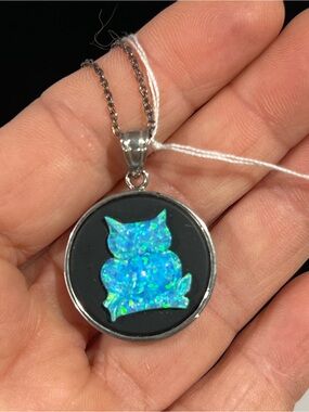 Blue Opal Owl Pendant Necklace